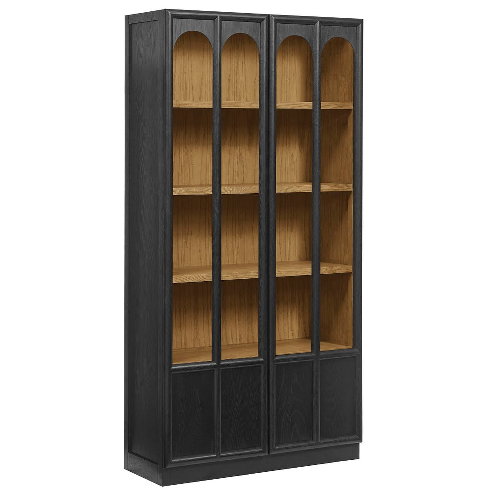 Modway Furniture Anwen Solid Wood and Glass Display Cabinet - Timeless Elegance for Stylish Home Storage Solutions Black Oak EEI-7484-BLK-OAK