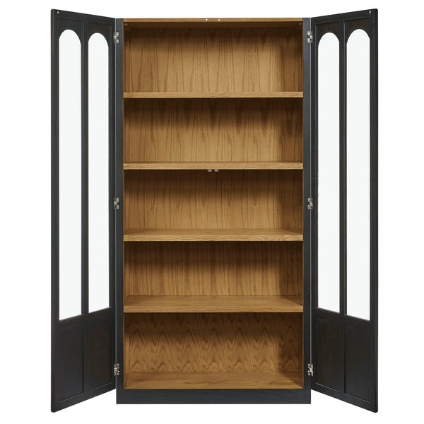 Modway Furniture Anwen Solid Wood and Glass Display Cabinet - Timeless Elegance for Stylish Home Storage Solutions Black Oak EEI-7484-BLK-OAK