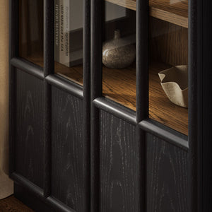 Modway Furniture Anwen Solid Wood and Glass Display Cabinet - Timeless Elegance for Stylish Home Storage Solutions Black Oak EEI-7484-BLK-OAK