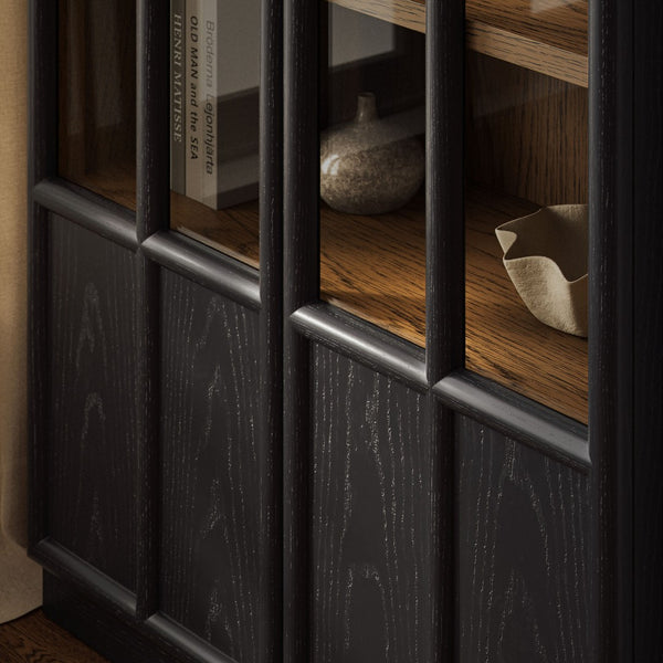 Modway Furniture Anwen Solid Wood and Glass Display Cabinet - Timeless Elegance for Stylish Home Storage Solutions Black Oak EEI-7484-BLK-OAK