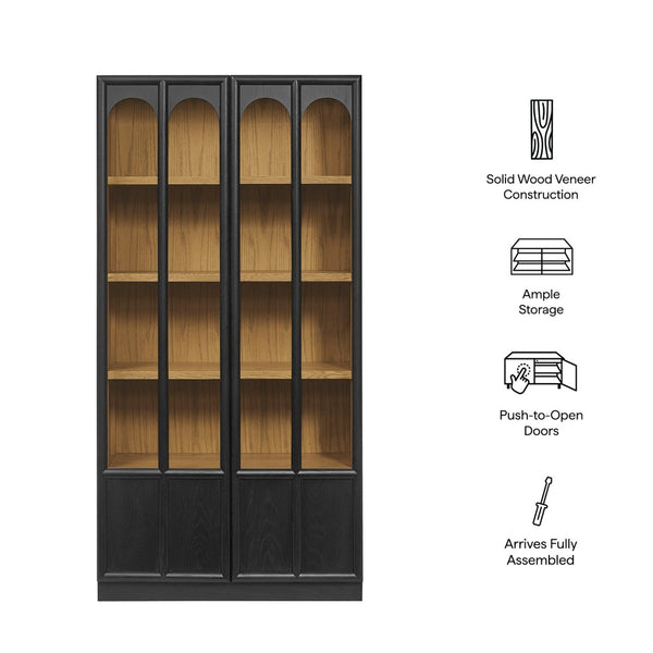 Modway Furniture Anwen Solid Wood and Glass Display Cabinet - Timeless Elegance for Stylish Home Storage Solutions Black Oak EEI-7484-BLK-OAK