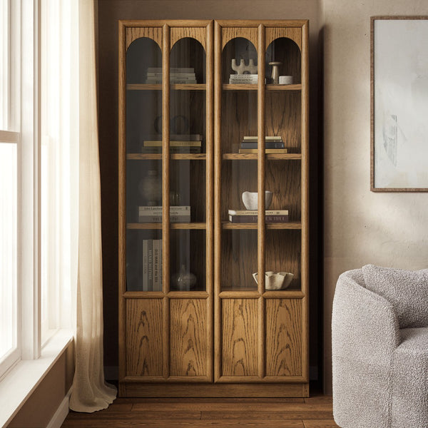 Modway Furniture Anwen Solid Wood and Glass Display Cabinet - Timeless Elegance for Stylish Home Storage Solutions Oak EEI-7484-OAK