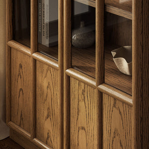 Modway Furniture Anwen Solid Wood and Glass Display Cabinet - Timeless Elegance for Stylish Home Storage Solutions Oak EEI-7484-OAK