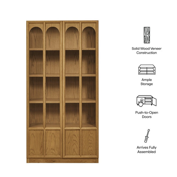 Modway Furniture Anwen Solid Wood and Glass Display Cabinet - Timeless Elegance for Stylish Home Storage Solutions Oak EEI-7484-OAK