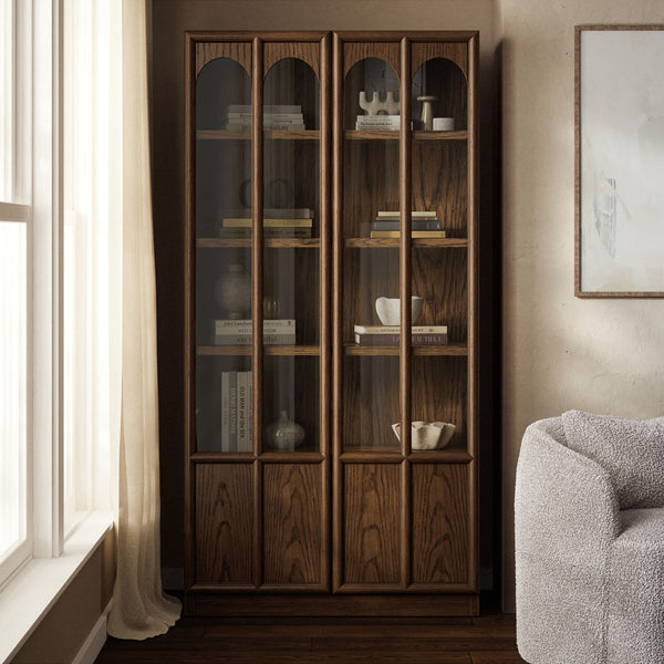Modway Furniture Anwen Solid Wood and Glass Display Cabinet - Timeless Elegance for Stylish Home Storage Solutions Walnut EEI-7484-WAL