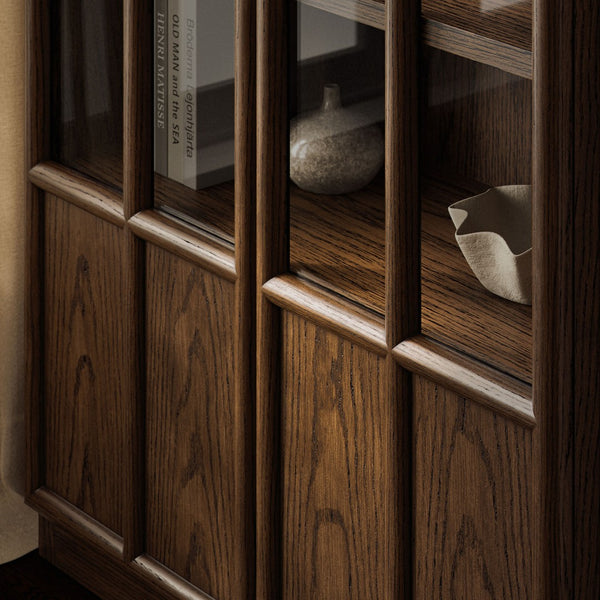 Modway Furniture Anwen Solid Wood and Glass Display Cabinet - Timeless Elegance for Stylish Home Storage Solutions Walnut EEI-7484-WAL