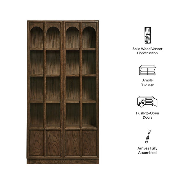 Modway Furniture Anwen Solid Wood and Glass Display Cabinet - Timeless Elegance for Stylish Home Storage Solutions Walnut EEI-7484-WAL