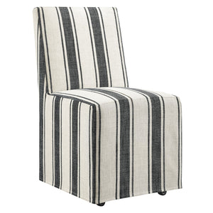 Modway Furniture Tessera Striped Slipcovered Dining Side Chair - Elegant Comfort with Removable Linen Cover and Casters Black Stripe EEI-7486-BLK