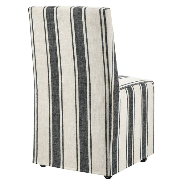 Modway Furniture Tessera Striped Slipcovered Dining Side Chair - Elegant Comfort with Removable Linen Cover and Casters Black Stripe EEI-7486-BLK