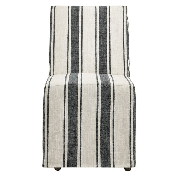 Modway Furniture Tessera Striped Slipcovered Dining Side Chair - Elegant Comfort with Removable Linen Cover and Casters Black Stripe EEI-7486-BLK