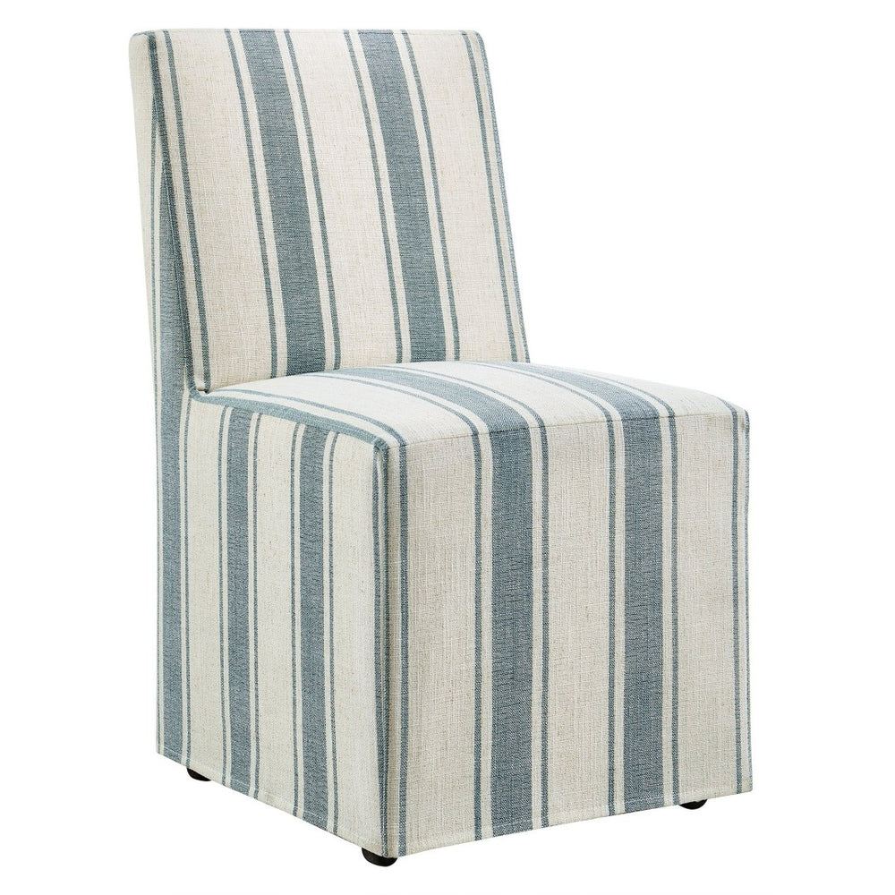 Modway Furniture Tessera Striped Slipcovered Dining Side Chair - Elegant Comfort with Removable Linen Cover and Casters Blue Stripe EEI-7486-BLU