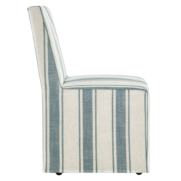 Modway Furniture Tessera Striped Slipcovered Dining Side Chair - Elegant Comfort with Removable Linen Cover and Casters Blue Stripe EEI-7486-BLU