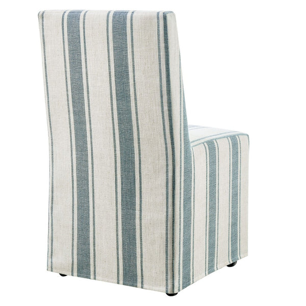 Modway Furniture Tessera Striped Slipcovered Dining Side Chair - Elegant Comfort with Removable Linen Cover and Casters Blue Stripe EEI-7486-BLU