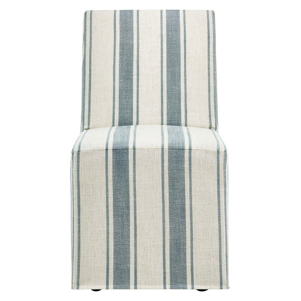 Modway Furniture Tessera Striped Slipcovered Dining Side Chair - Elegant Comfort with Removable Linen Cover and Casters Blue Stripe EEI-7486-BLU