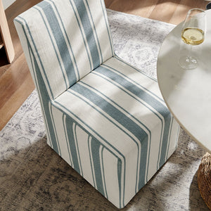 Modway Furniture Tessera Striped Slipcovered Dining Side Chair - Elegant Comfort with Removable Linen Cover and Casters Blue Stripe EEI-7486-BLU