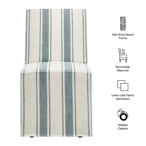 Modway Furniture Tessera Striped Slipcovered Dining Side Chair - Elegant Comfort with Removable Linen Cover and Casters Blue Stripe EEI-7486-BLU
