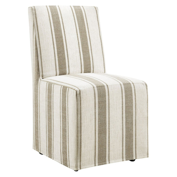 Modway Furniture Tessera Striped Slipcovered Dining Side Chair - Elegant Comfort with Removable Linen Cover and Casters Tan Stripe EEI-7486-TAN