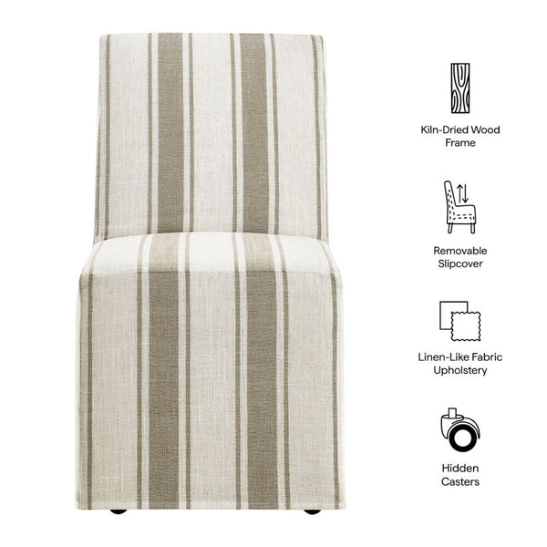 Modway Furniture Tessera Striped Slipcovered Dining Side Chair - Elegant Comfort with Removable Linen Cover and Casters Tan Stripe EEI-7486-TAN
