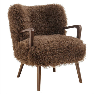 Modway Furniture Zerra Faux Shearling Accent Armchair - Mid-Century Modern Comfort with Sculptural Design & Support Brown EEI-7487-BRN