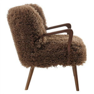 Modway Furniture Zerra Faux Shearling Accent Armchair - Mid-Century Modern Comfort with Sculptural Design & Support Brown EEI-7487-BRN