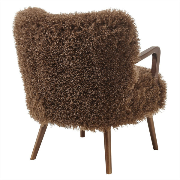 Modway Furniture Zerra Faux Shearling Accent Armchair - Mid-Century Modern Comfort with Sculptural Design & Support Brown EEI-7487-BRN
