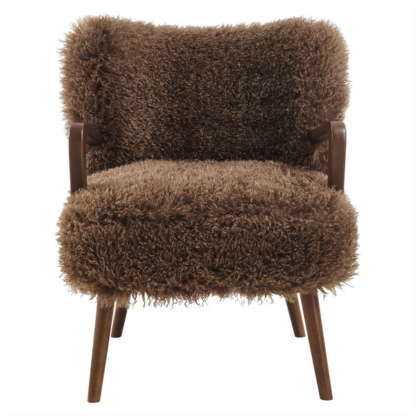Modway Furniture Zerra Faux Shearling Accent Armchair - Mid-Century Modern Comfort with Sculptural Design & Support Brown EEI-7487-BRN