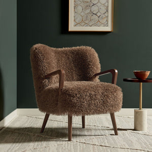 Modway Furniture Zerra Faux Shearling Accent Armchair - Mid-Century Modern Comfort with Sculptural Design & Support Brown EEI-7487-BRN