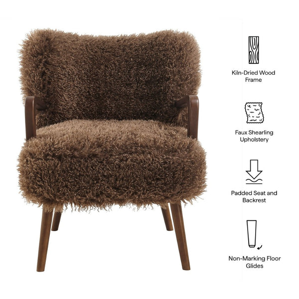 Modway Furniture Zerra Faux Shearling Accent Armchair - Mid-Century Modern Comfort with Sculptural Design & Support Brown EEI-7487-BRN