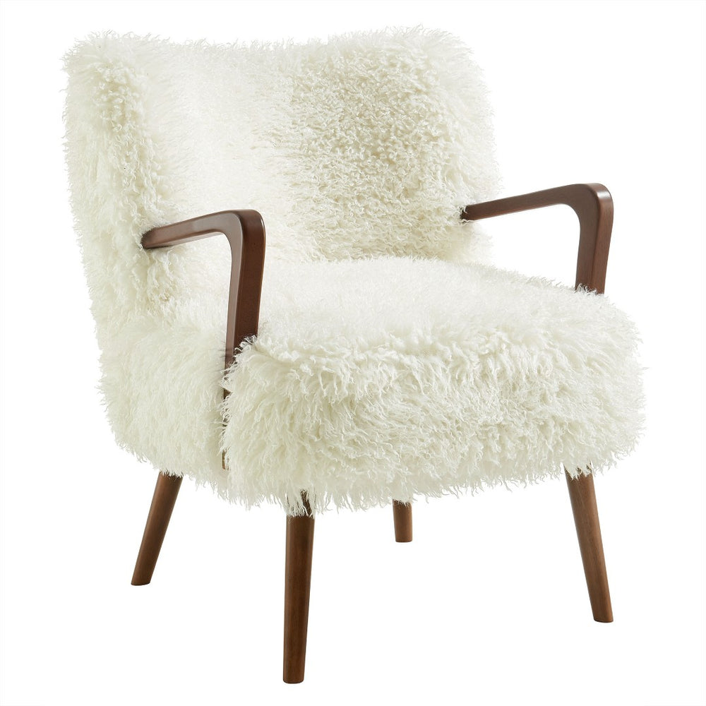 Modway Furniture Zerra Faux Shearling Accent Armchair - Mid-Century Modern Comfort with Sculptural Design & Support White EEI-7487-WHI