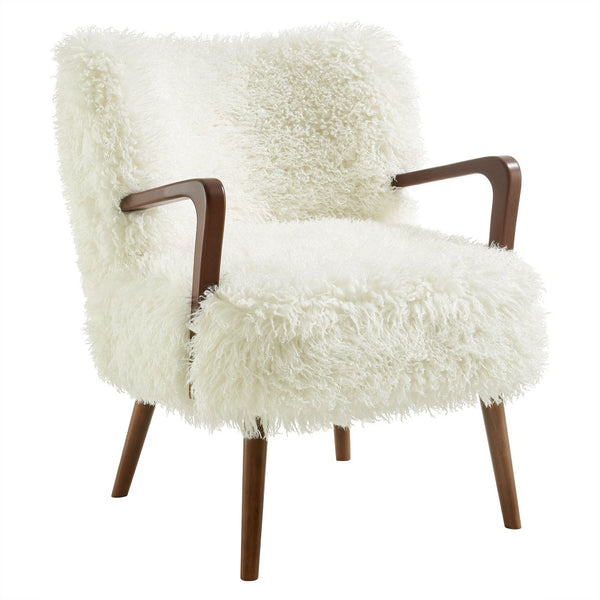 Modway Furniture Zerra Faux Shearling Accent Armchair - Mid-Century Modern Comfort with Sculptural Design & Support White EEI-7487-WHI