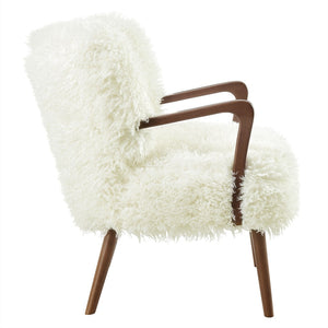 Modway Furniture Zerra Faux Shearling Accent Armchair - Mid-Century Modern Comfort with Sculptural Design & Support White EEI-7487-WHI