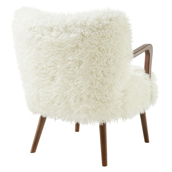 Modway Furniture Zerra Faux Shearling Accent Armchair - Mid-Century Modern Comfort with Sculptural Design & Support White EEI-7487-WHI