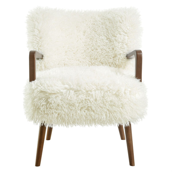 Modway Furniture Zerra Faux Shearling Accent Armchair - Mid-Century Modern Comfort with Sculptural Design & Support White EEI-7487-WHI