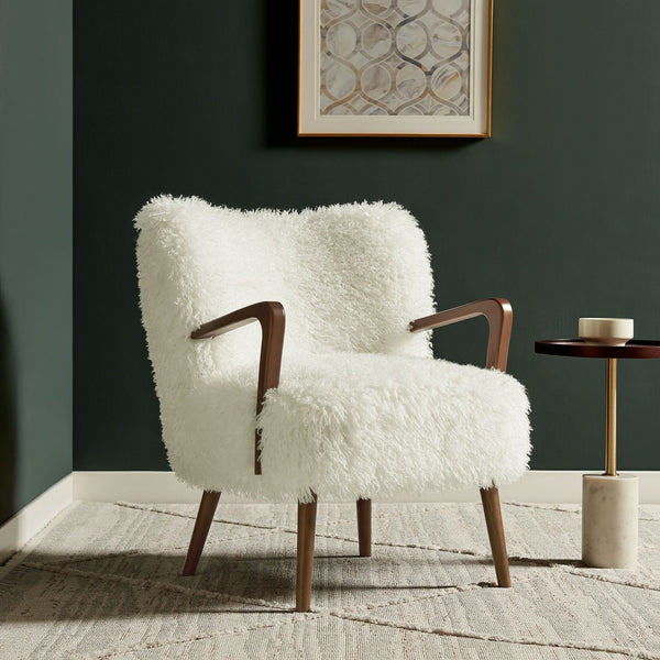Modway Furniture Zerra Faux Shearling Accent Armchair - Mid-Century Modern Comfort with Sculptural Design & Support White EEI-7487-WHI