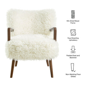 Modway Furniture Zerra Faux Shearling Accent Armchair - Mid-Century Modern Comfort with Sculptural Design & Support White EEI-7487-WHI