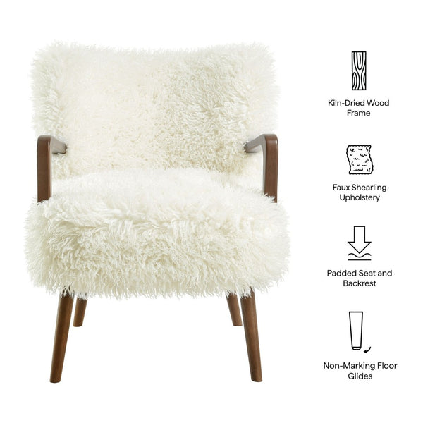 Modway Furniture Zerra Faux Shearling Accent Armchair - Mid-Century Modern Comfort with Sculptural Design & Support White EEI-7487-WHI