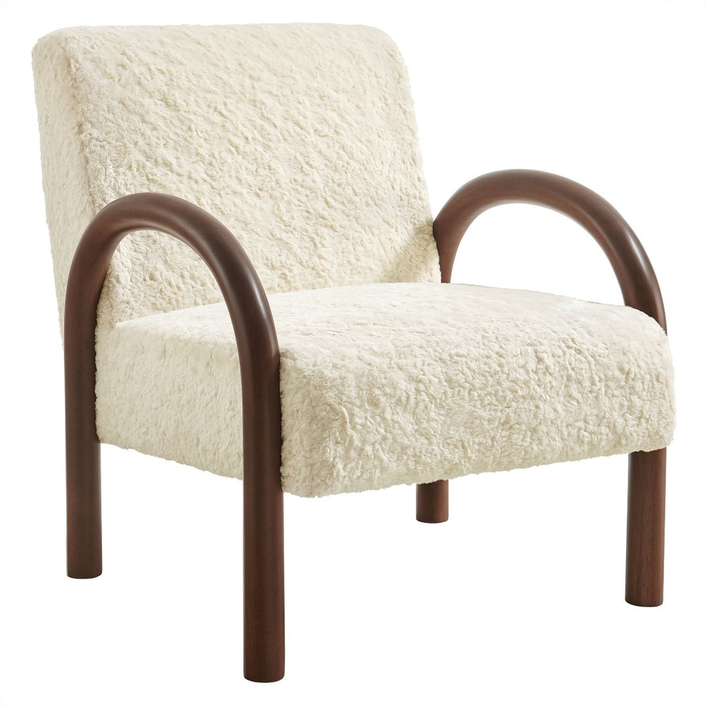 Modway Furniture Lunet Faux Shearling Accent Armchair - Cozy Modern Lounge Seat with Bold Wood Frame for Comfort Ecru EEI-7489-ECR