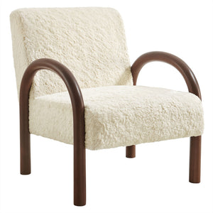 Modway Furniture Lunet Faux Shearling Accent Armchair - Cozy Modern Lounge Seat with Bold Wood Frame for Comfort Ecru EEI-7489-ECR