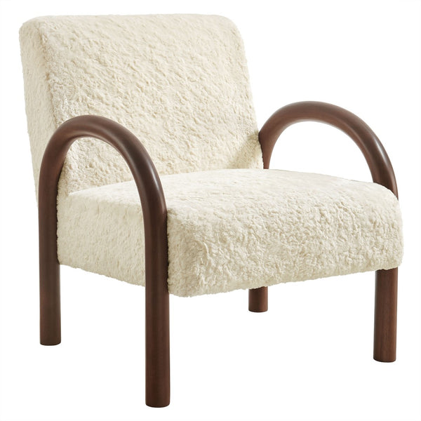Modway Furniture Lunet Faux Shearling Accent Armchair - Cozy Modern Lounge Seat with Bold Wood Frame for Comfort Ecru EEI-7489-ECR