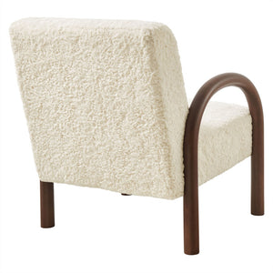 Modway Furniture Lunet Faux Shearling Accent Armchair - Cozy Modern Lounge Seat with Bold Wood Frame for Comfort Ecru EEI-7489-ECR