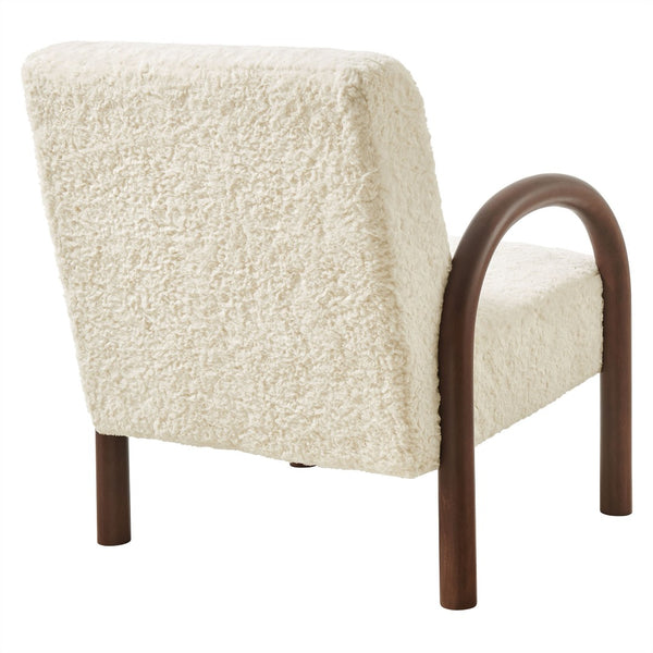 Modway Furniture Lunet Faux Shearling Accent Armchair - Cozy Modern Lounge Seat with Bold Wood Frame for Comfort Ecru EEI-7489-ECR