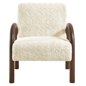 Modway Furniture Lunet Faux Shearling Accent Armchair - Cozy Modern Lounge Seat with Bold Wood Frame for Comfort Ecru EEI-7489-ECR