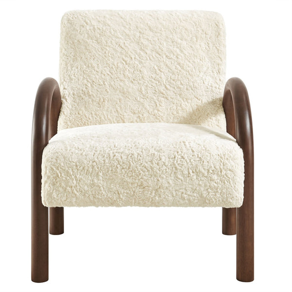 Modway Furniture Lunet Faux Shearling Accent Armchair - Cozy Modern Lounge Seat with Bold Wood Frame for Comfort Ecru EEI-7489-ECR