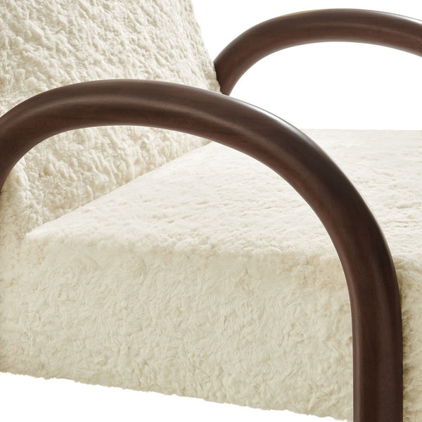 Modway Furniture Lunet Faux Shearling Accent Armchair - Cozy Modern Lounge Seat with Bold Wood Frame for Comfort Ecru EEI-7489-ECR