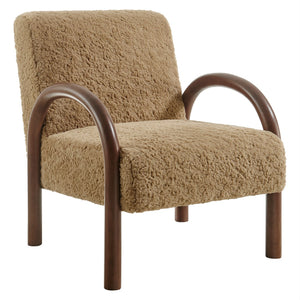 Modway Furniture Lunet Faux Shearling Accent Armchair - Cozy Modern Lounge Seat with Bold Wood Frame for Comfort Sand EEI-7489-SAN