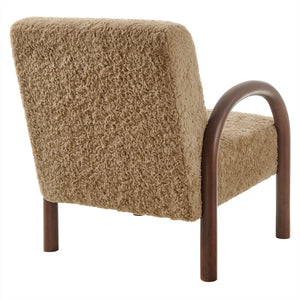 Modway Furniture Lunet Faux Shearling Accent Armchair - Cozy Modern Lounge Seat with Bold Wood Frame for Comfort Sand EEI-7489-SAN