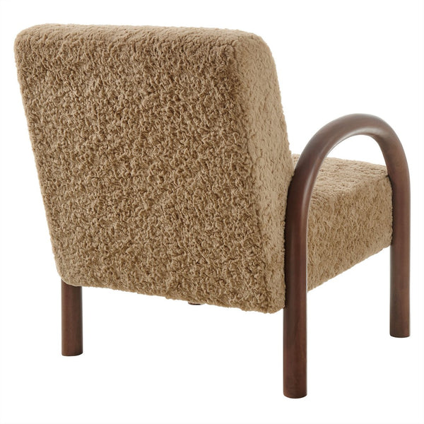Modway Furniture Lunet Faux Shearling Accent Armchair - Cozy Modern Lounge Seat with Bold Wood Frame for Comfort Sand EEI-7489-SAN