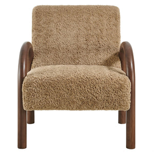 Modway Furniture Lunet Faux Shearling Accent Armchair - Cozy Modern Lounge Seat with Bold Wood Frame for Comfort Sand EEI-7489-SAN