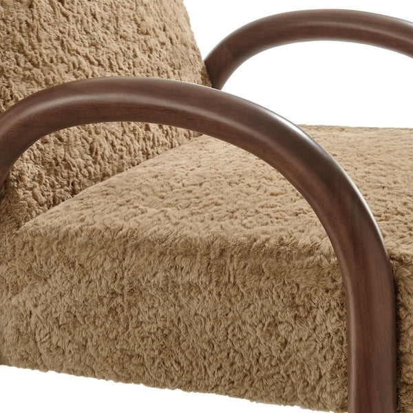 Modway Furniture Lunet Faux Shearling Accent Armchair - Cozy Modern Lounge Seat with Bold Wood Frame for Comfort Sand EEI-7489-SAN