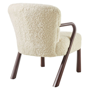 Modway Furniture Arden Faux Shearling Accent Armchair – Mid-Century Modern Comfort with Sculptural Wood Arms Ecru EEI-7488-ECR